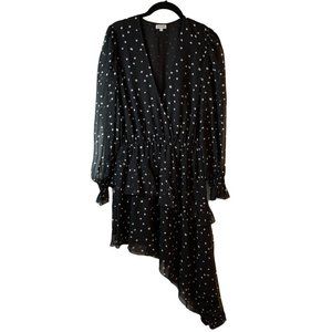 BLUE LIFE Becks Midi Dot Dress Asymmetrical Hem Black White Small S